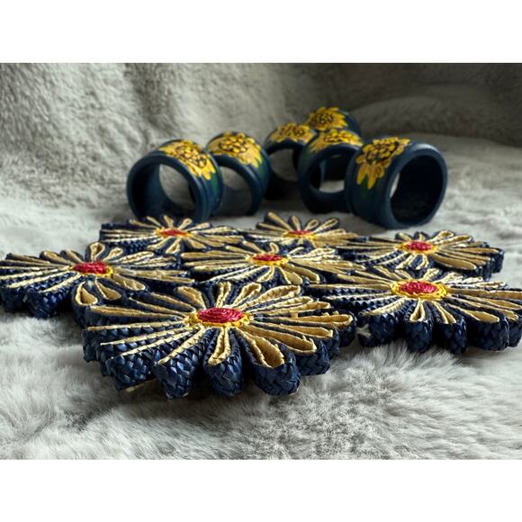 Handmade Sunflower Napkin Rings Daisy Placemat Set Cottagecore Farmhouse - Picture 5 of 7